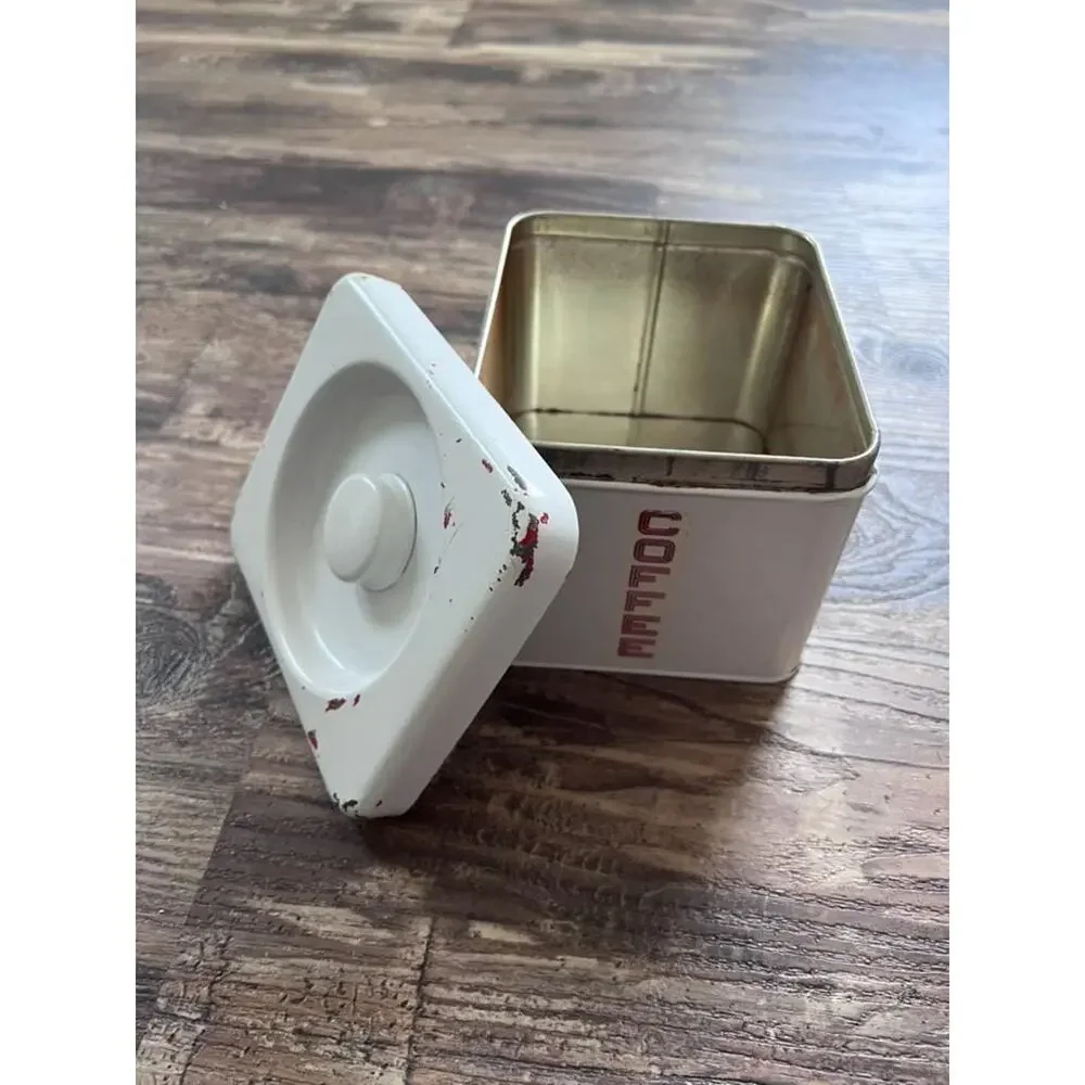 Vintage BeautyWare Coffee Canister by Wilco White Metal Kitchen Tin Farmhouse